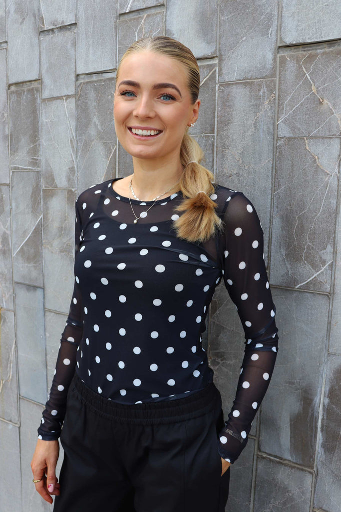 Liberte 22065 mesh LS T-shirt black BIG dot