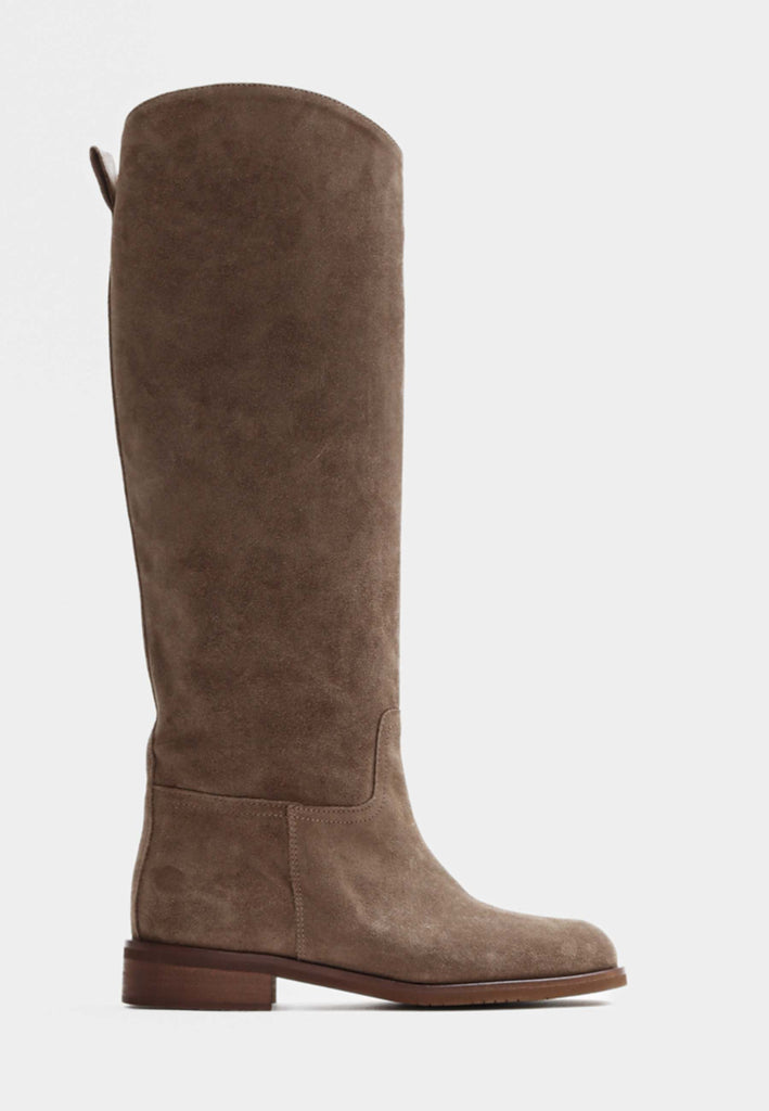 BUKELA Etta lang støvle suede taupe