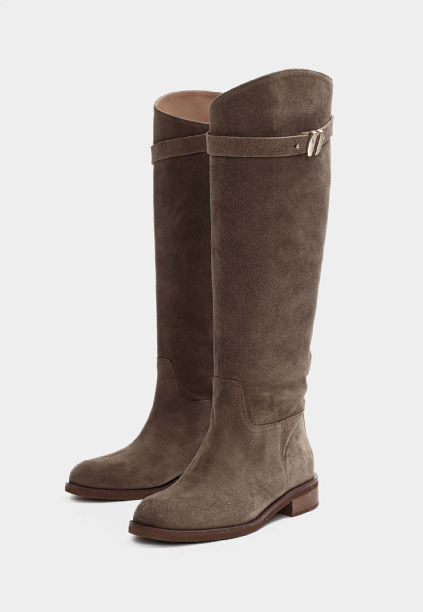 BUKELA Etta lang støvle suede taupe