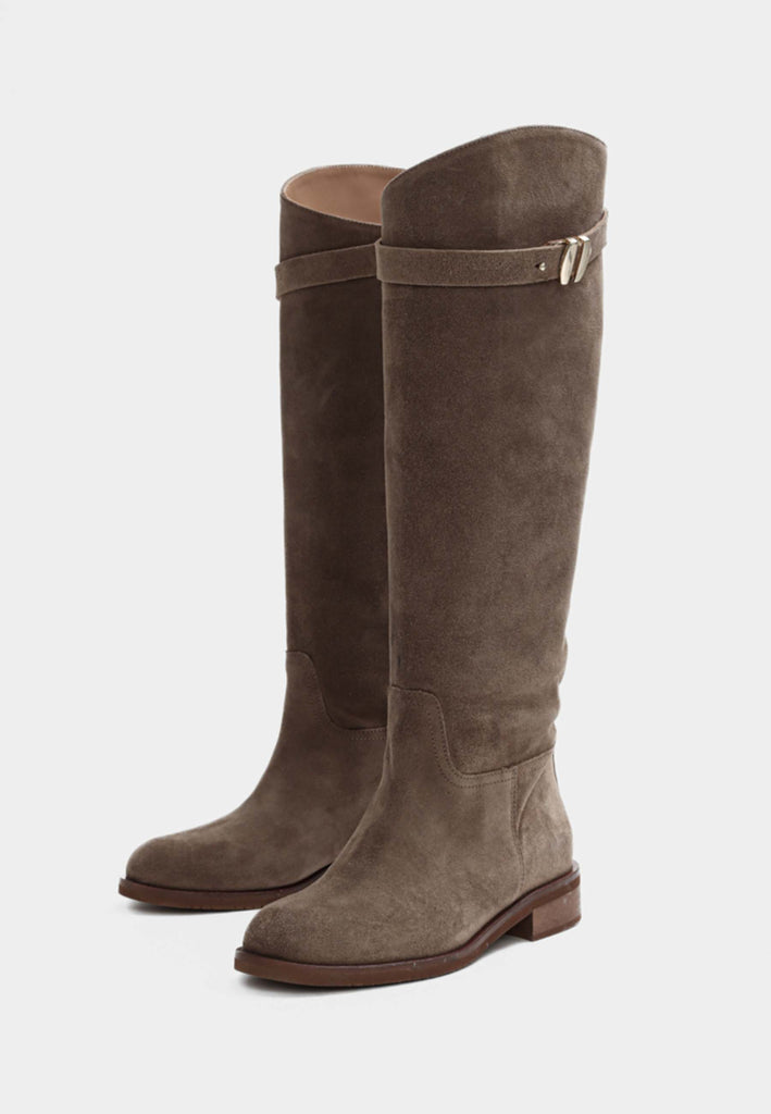 BUKELA Etta lang støvle suede taupe