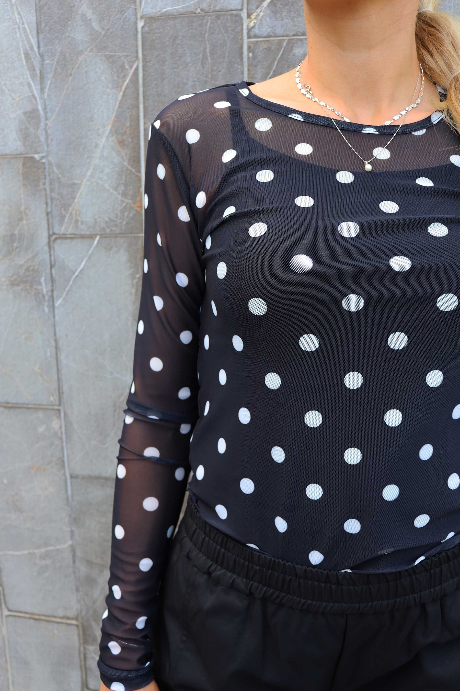 Liberte 22065 mesh LS T-shirt black BIG dot