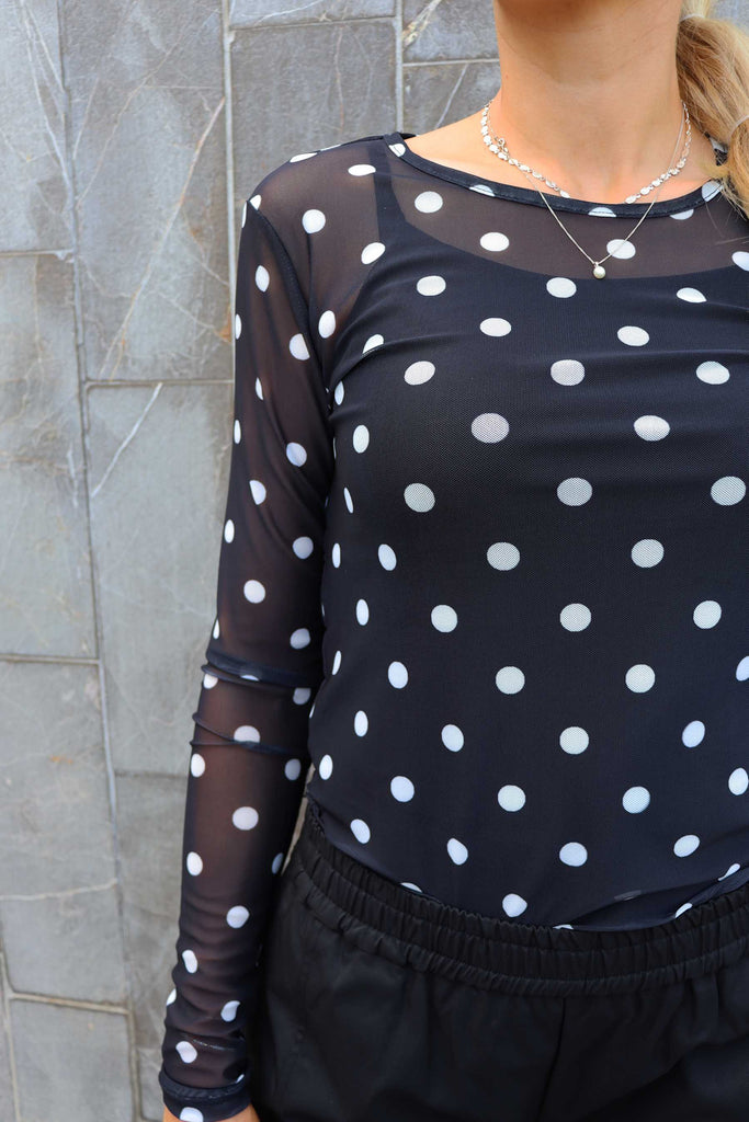 Liberte 22065 mesh LS T-shirt black BIG dot