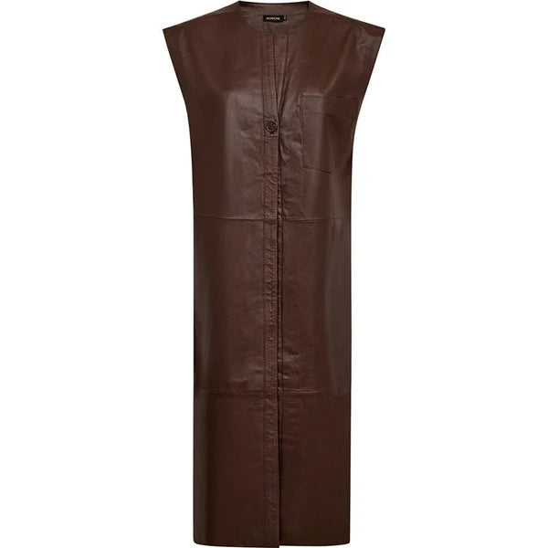Depeche 51470 leather Eliza long vest coffee